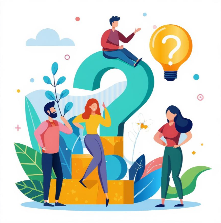 Illustration von zwei Personen, die links und rechts neben einer großen Glühbirne stehen – Symbol für eine Idee oder Innovation. Die linke Person hält ein Klemmbrett und hat eine Denkblase über dem Kopf, die rechte Person hält ein Blatt Papier mit Text. Um sie herum befinden sich Symbole wie Zahnräder, Dollarzeichen und Dokumente, die Planung, Technik und Finanzen darstellen. Am unteren Bildrand sind Pflanzen zu sehen. Das Bild vermittelt den Eindruck von gemeinsamer Ideenentwicklung und Projektplanung.